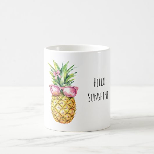 Tropical Pineapple Pink Sunglasses Hello Sunshine コーヒーマグカップ (中央)