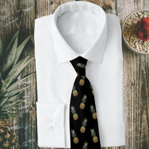 Tropical Pineapple Print Pattern Monogrammed Black ネクタイ