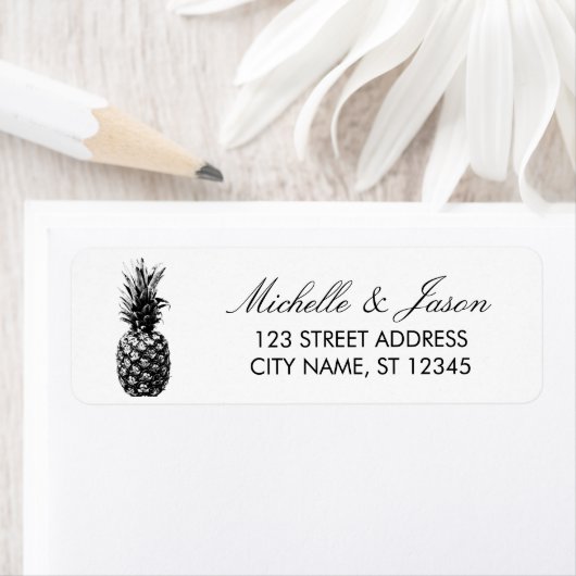 Tropical Pineapple Wedding Return Address ラベル (インサイチュ)