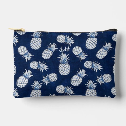 Tropical Pineapple with Name – Watercolor Style アクセサリーポーチ (正面)