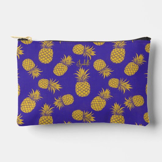 Tropical Pineapple with Name – Watercolor Style アクセサリーポーチ (正面)