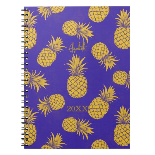 Tropical Pineapple with Name – Watercolor Style ノートブック (正面)