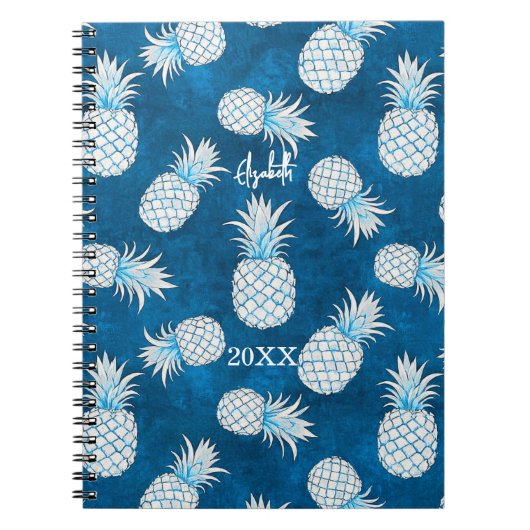 Tropical Pineapple with Name – Watercolor Style ノートブック (正面)