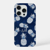 Tropical Pineapple with Name – Watercolor Style iPhoneケース (裏面)