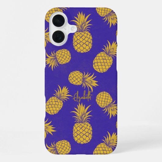 Tropical Pineapple with Name – Watercolor Style iPhoneケース (裏面)