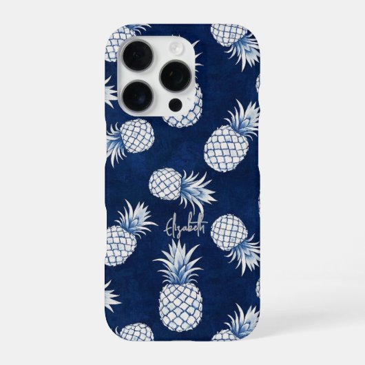 Tropical Pineapple with Name – Watercolor Style iPhoneケース (裏面)