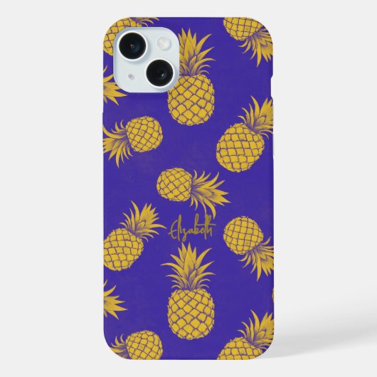 Tropical Pineapple with Name – Watercolor Style iPhoneケース (裏面)