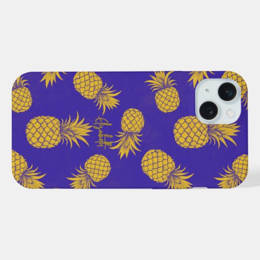 Tropical Pineapple with Name – Watercolor Style iPhoneケース (裏面横)