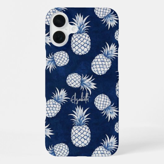 Tropical Pineapple with Name – Watercolor Style iPhoneケース (裏面)