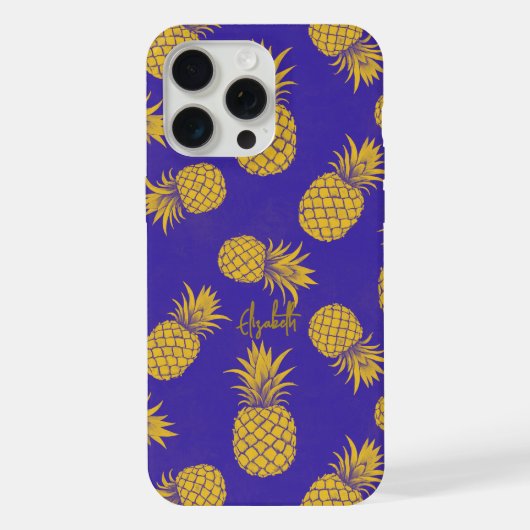 Tropical Pineapple with Name – Watercolor Style iPhoneケース (裏面)
