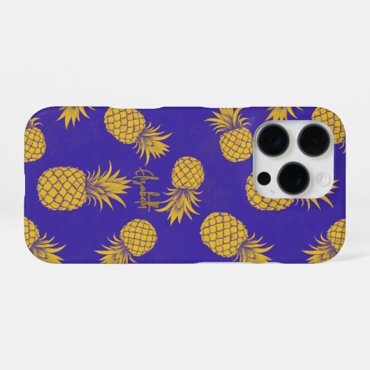 Tropical Pineapple with Name – Watercolor Style iPhoneケース (裏面横)