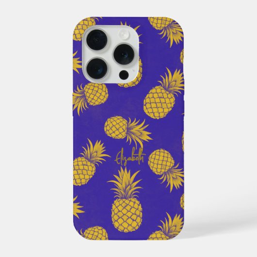 Tropical Pineapple with Name – Watercolor Style iPhoneケース (裏面)