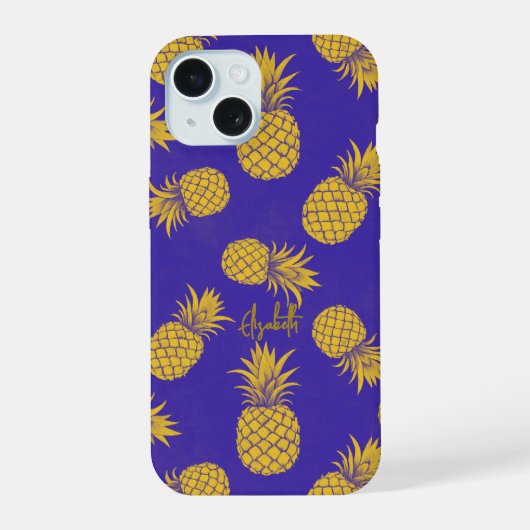 Tropical Pineapple with Name – Watercolor Style iPhone 15ケース (裏面)