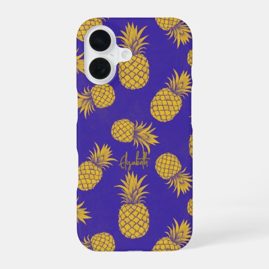 Tropical Pineapple with Name – Watercolor Style iPhone 16ケース (裏面)