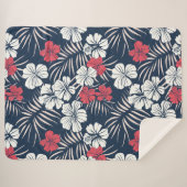 Tropical Pink and Navy Floral シェルパブランケット (正面(横))