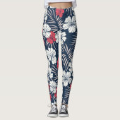 Tropical Pink and Navy Floral レギンス (正面)