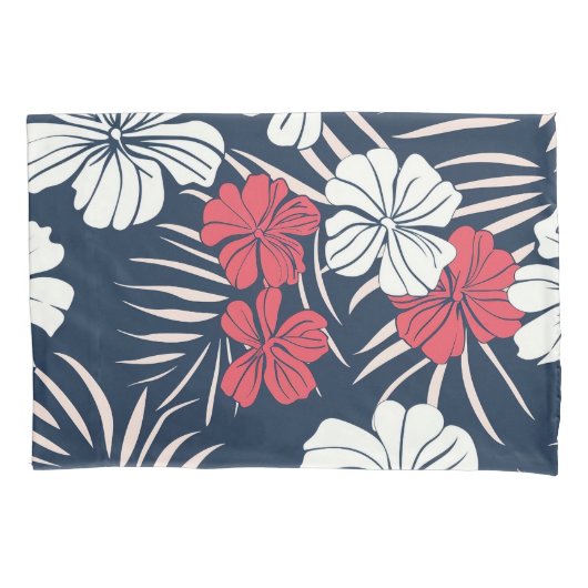 Tropical Pink and Navy Floral 枕カバー (正面)