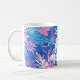 🌺 Tropical Pink & Blue Floral Pattern - Fresh & V コーヒーマグカップ