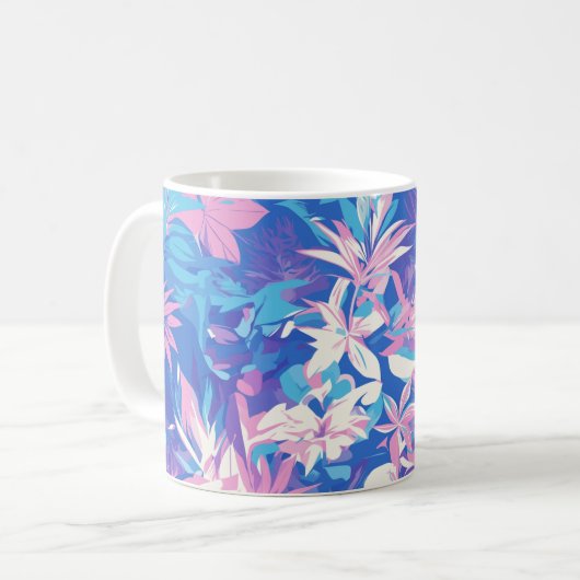 🌺 Tropical Pink & Blue Floral Pattern - Fresh & V コーヒーマグカップ (正面左)