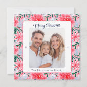 Tropical Pink Christmas Floral Photo シーズンカード (正面)