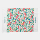Tropical Pink Flamingo an tropical leaves pattern キッチンタオル (横)