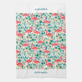 Tropical Pink Flamingo an tropical leaves pattern キッチンタオル (縦)