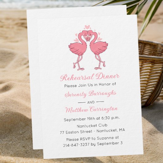 Tropical Pink Flamingo Beach Rehearsal Dinner 招待状