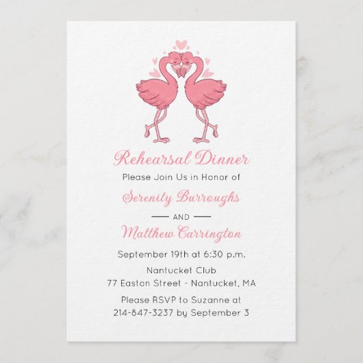 Tropical Pink Flamingo Beach Rehearsal Dinner 招待状 (正面)