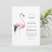 Tropical Pink Flamingo Beach Wedding 招待状 (スタンド正面)