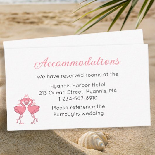 Tropical Pink Flamingo Beach Wedding Accommodation エンクロージャーカード