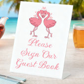 Tropical Pink Flamingo Beach Wedding Guest Book 台座サイン