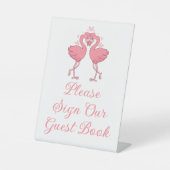 Tropical Pink Flamingo Beach Wedding Guest Book 台座サイン (正面)