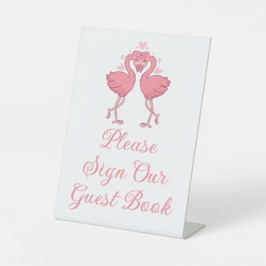 Tropical Pink Flamingo Beach Wedding Guest Book 台座サイン (正面)