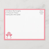 Tropical Pink Flamingo Beach Wedding Save the Date ポストカード (裏面)