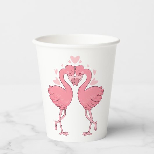 Tropical Pink Flamingo Hawaiian Beach Wedding 紙コップ (正面)