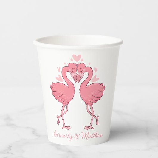 Tropical Pink Flamingo Hawaiian Beach Wedding 紙コップ (正面)