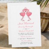 Tropical Pink Flamingo Just Married Announcement 招待状