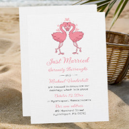 Tropical Pink Flamingo Just Married Announcement 招待状