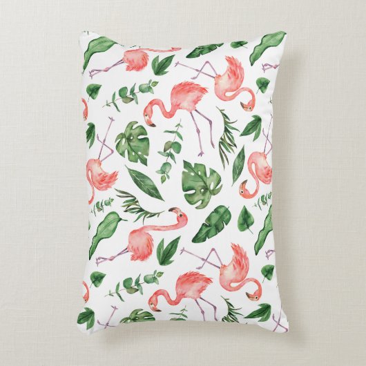 Tropical Pink Flamingo Pattern v2 アクセントクッション (正面(垂直))