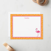 Tropical Pink Flamingo Polka Dots Orange Note Card ノートカード (正面/裏面インサイチュ)