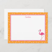 Tropical Pink Flamingo Polka Dots Orange Note Card ノートカード (正面/裏面)
