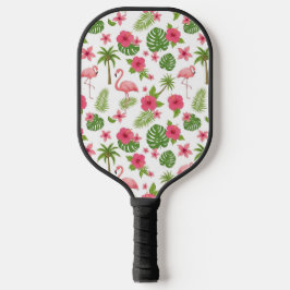 TROPICAL PINK FLAMINGOS AND HIBISCUS FLOWERS ピックルボールラケット