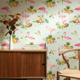 Tropical Pink Flamingos Plant Beach Vibes Pattern 壁紙
