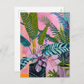 Tropical pink flamingos set against lush green シーズンポストカード (正面/裏面)