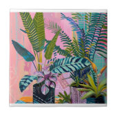 Tropical pink flamingos set against lush green タイル (正面)