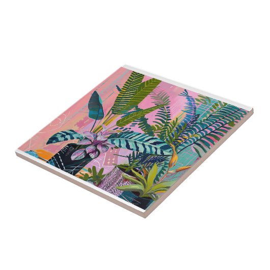 Tropical pink flamingos set against lush green タイル (側面)