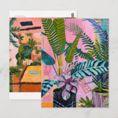 Tropical pink flamingos set against lush green ポストカード (正面/裏面)