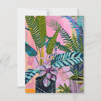 Tropical pink flamingos set against lush green ポストカード
