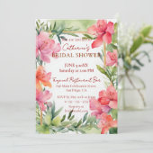 Tropical Pink Floral Greenery Gold Bridal Shower 招待状 (スタンド正面)