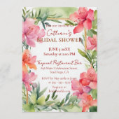 Tropical Pink Floral Greenery Gold Bridal Shower 招待状 (正面)